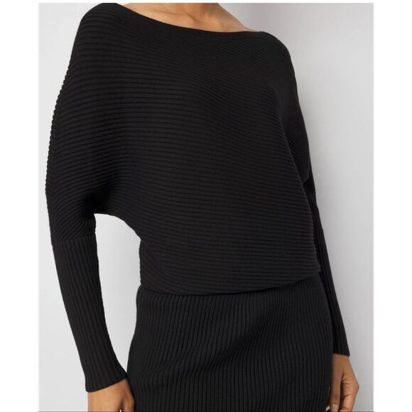 Express NWT black ribbed sweater dress off shoulder size M - Picture 11 of 12